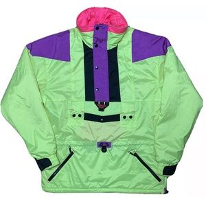 Mountain Goat Mens Medium 1/4 Zip Vintage Neon Yellow Ski Jacket